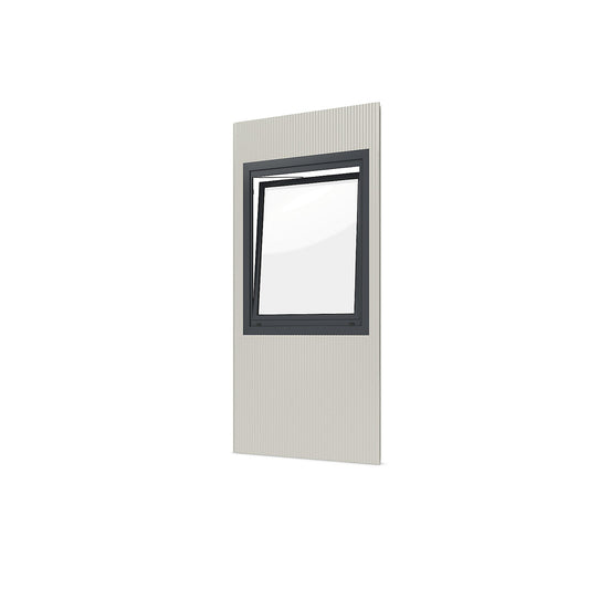 Prefab office, external WxH 1150 x 2600 mm, panel with hinged/tilting window.