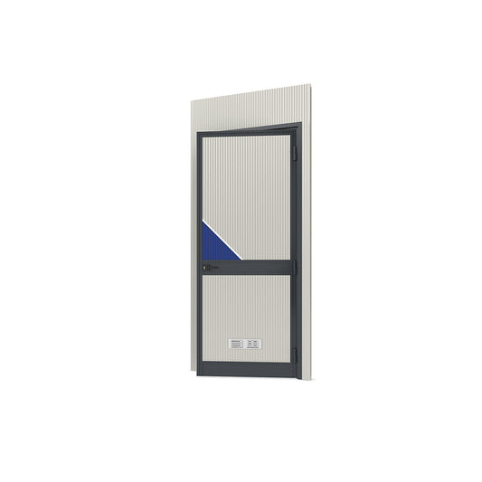 Prefab office, external WxH 1150 x 2600 mm, panel with door at right.