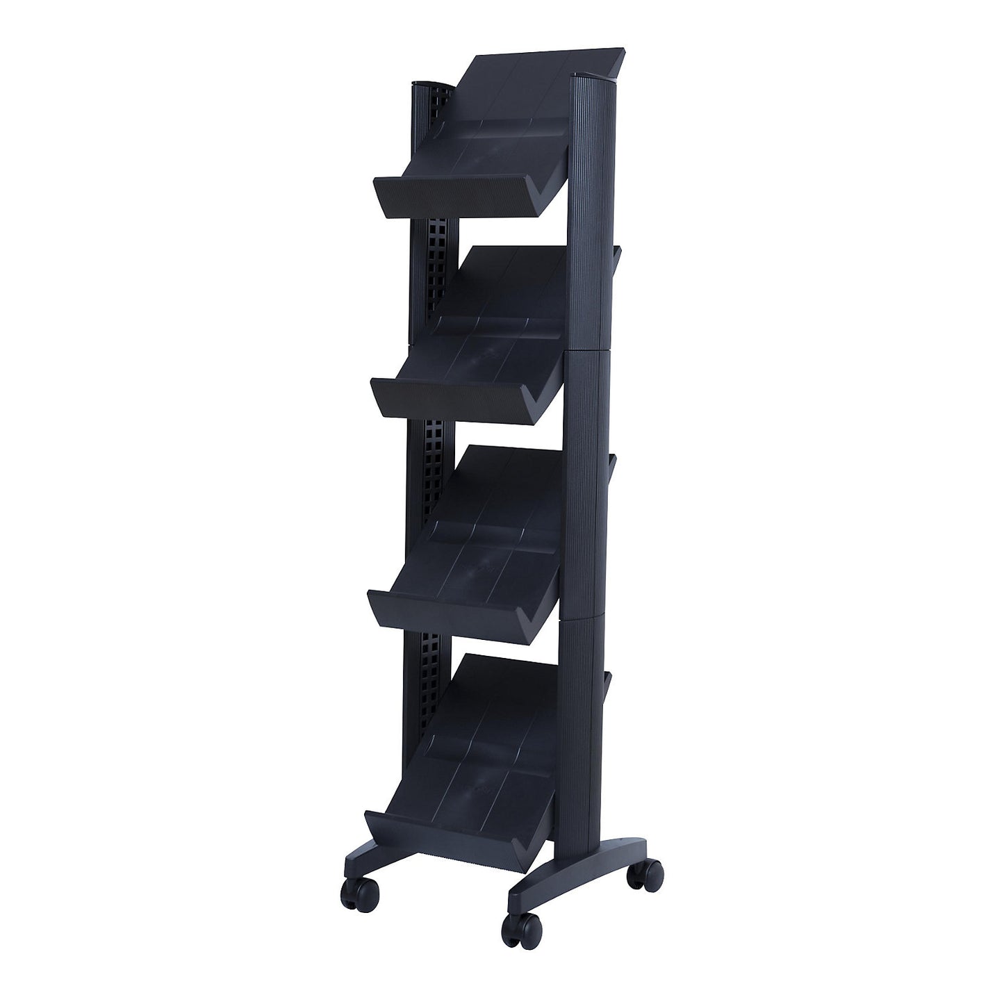 Brochure display stand made of polystyrene, for 4 x A4, black / black.