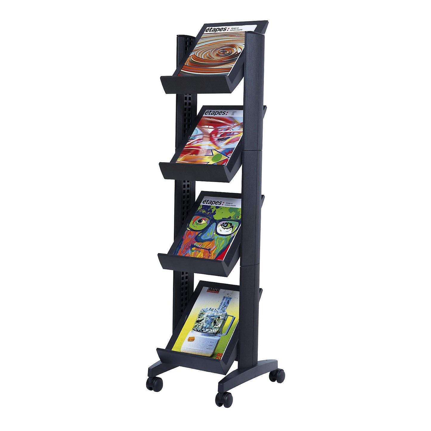 Brochure display stand made of polystyrene, for 4 x A4, black / black.
