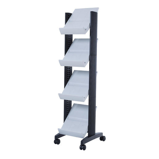 Brochure display stand made of polystyrene, for 4 x A4, black / light grey.