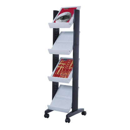 Brochure display stand made of polystyrene, for 4 x A4, black / light grey.