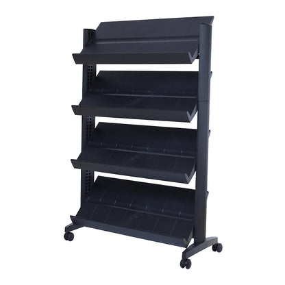 Brochure display stand made of polystyrene, for 12 x A4, black / black.