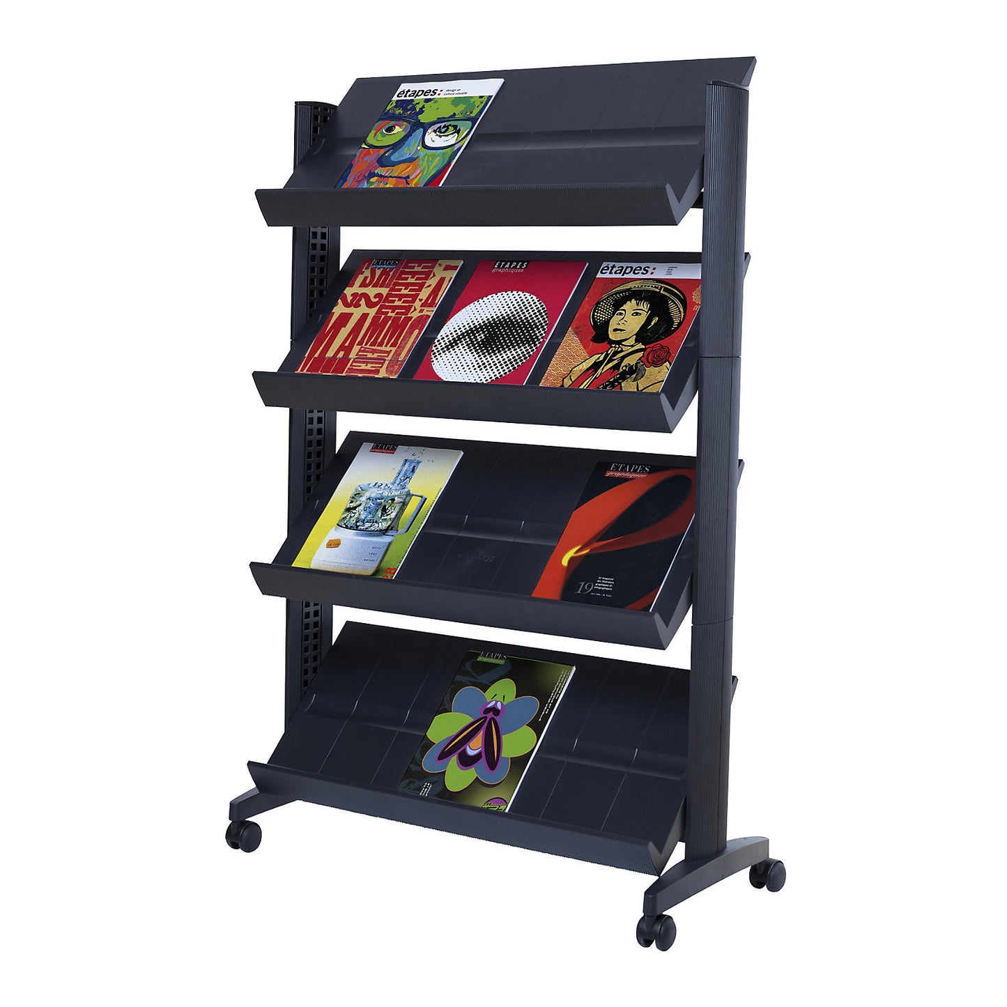Brochure display stand made of polystyrene, for 12 x A4, black / black.