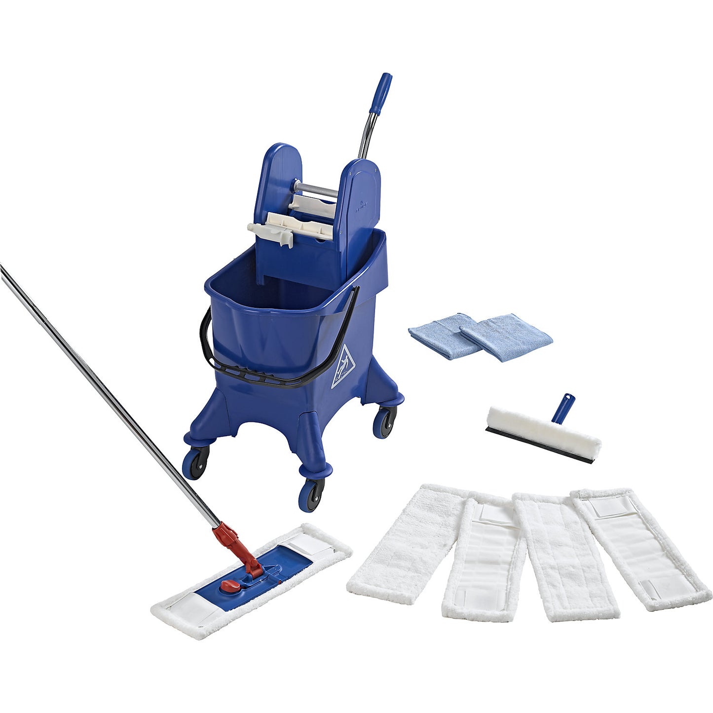 Professional cleaning set, with single mobile bucket, 30 l, folding holder with 2-part chrome handle.