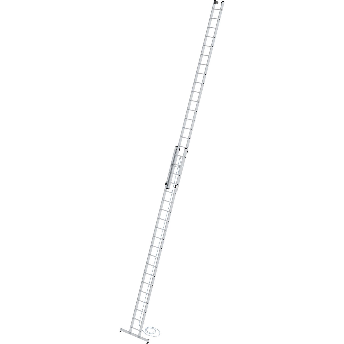 Height adjustable lean-to ladder, rope operated extension ladder, 2-part with nivello® support, 2 x 20 rungs.