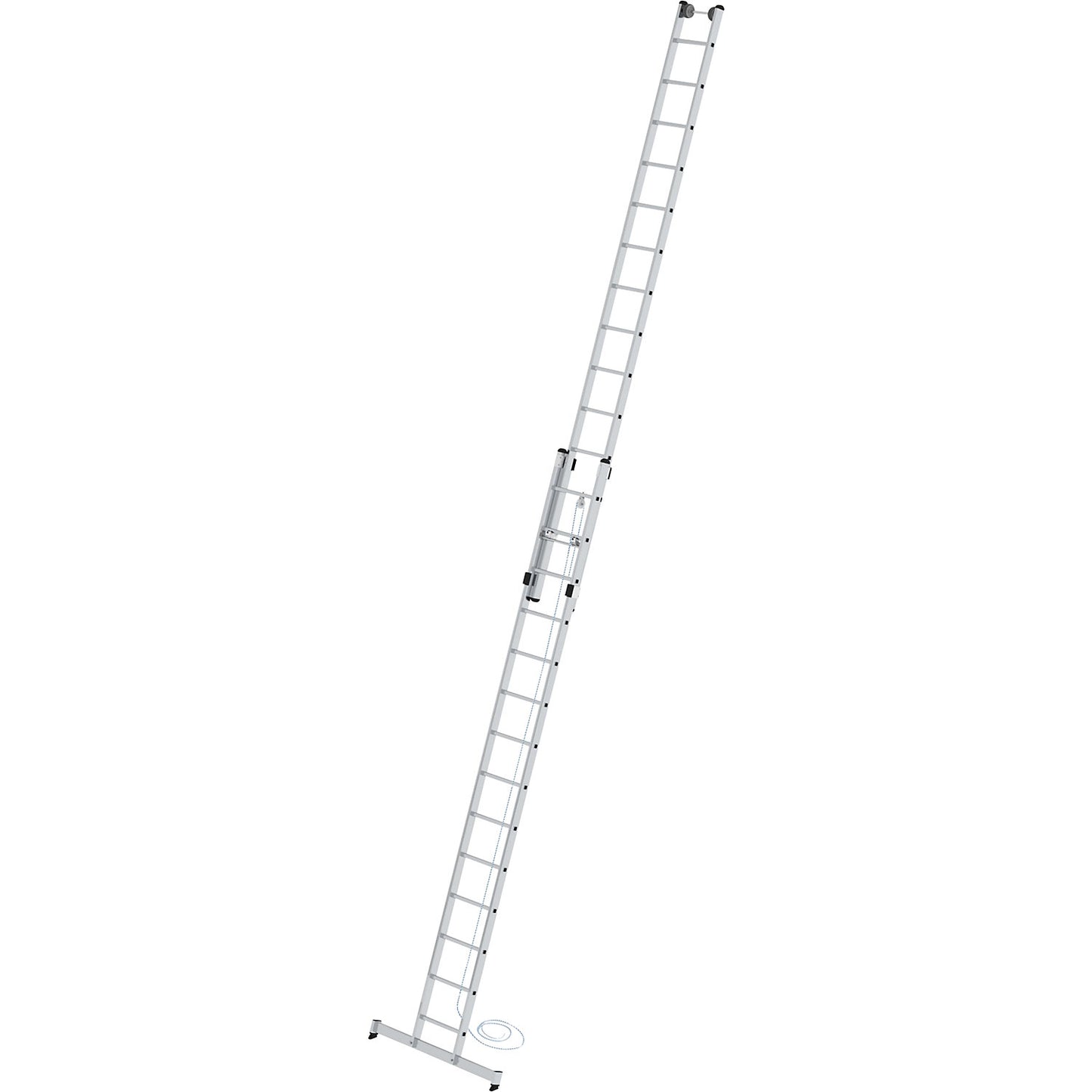 Height adjustable lean-to ladder, rope operated extension ladder, 2-part with nivello® support, 2 x 20 rungs.