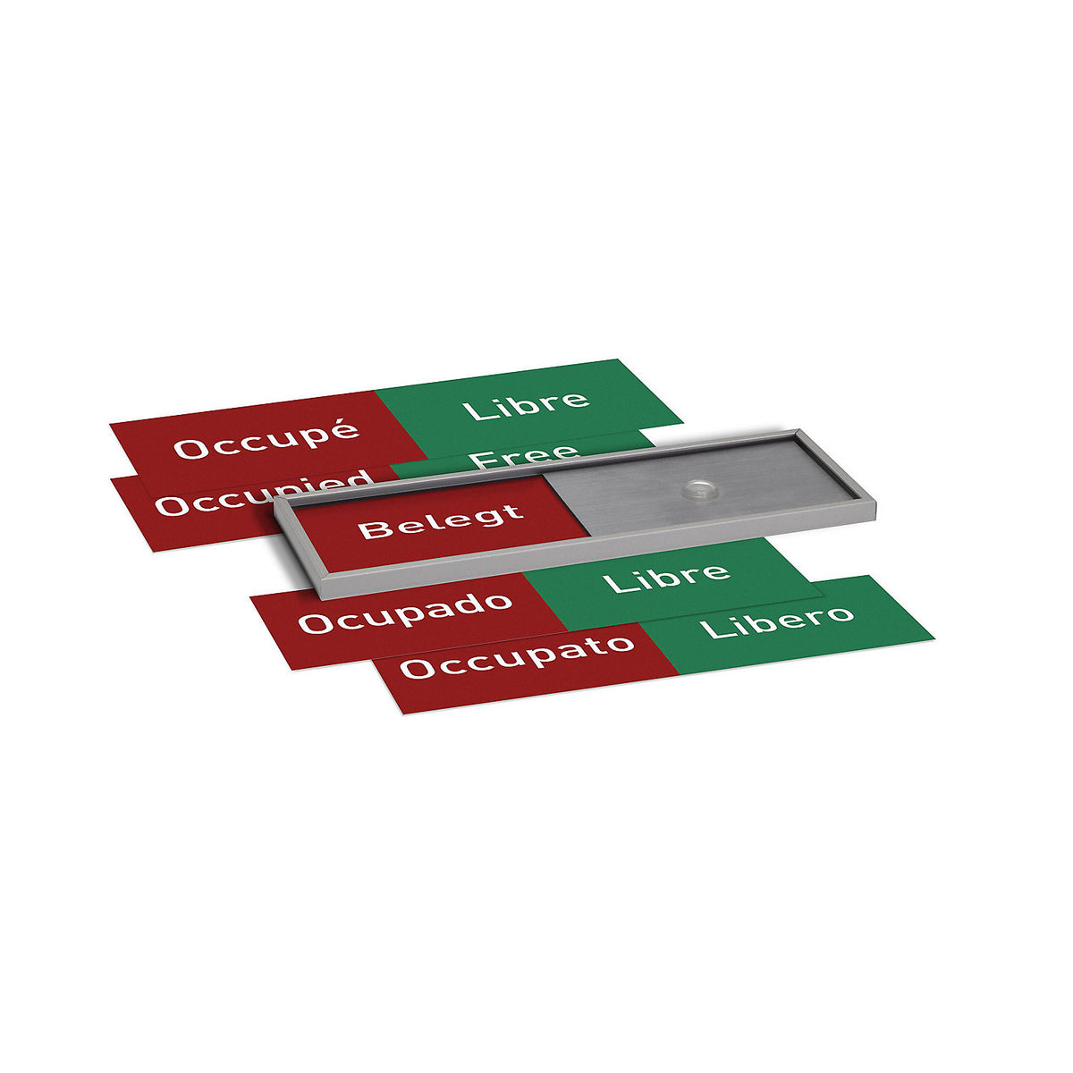 MADRID Silver Line™ free/occupied indicator, in 5 languages, WxHxD 150 x 50 x 6 mm.