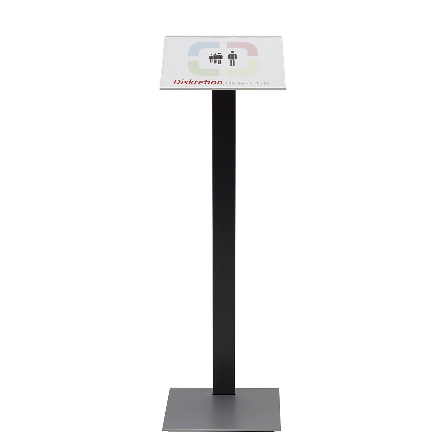 MADRID Silver Line™ info stand, interchangeable module for portrait or landscape, A4 format.