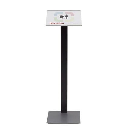 MADRID Silver Line™ info stand, interchangeable module for portrait or landscape, A4 format.