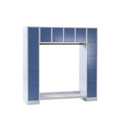 Dresden cloakroom locker system, 14 compartments, light grey / pigeon blue.