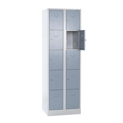Dresden 5-fold compartment locker, 2 compartments, light grey / silver grey, W 600 mm, with base plinth.