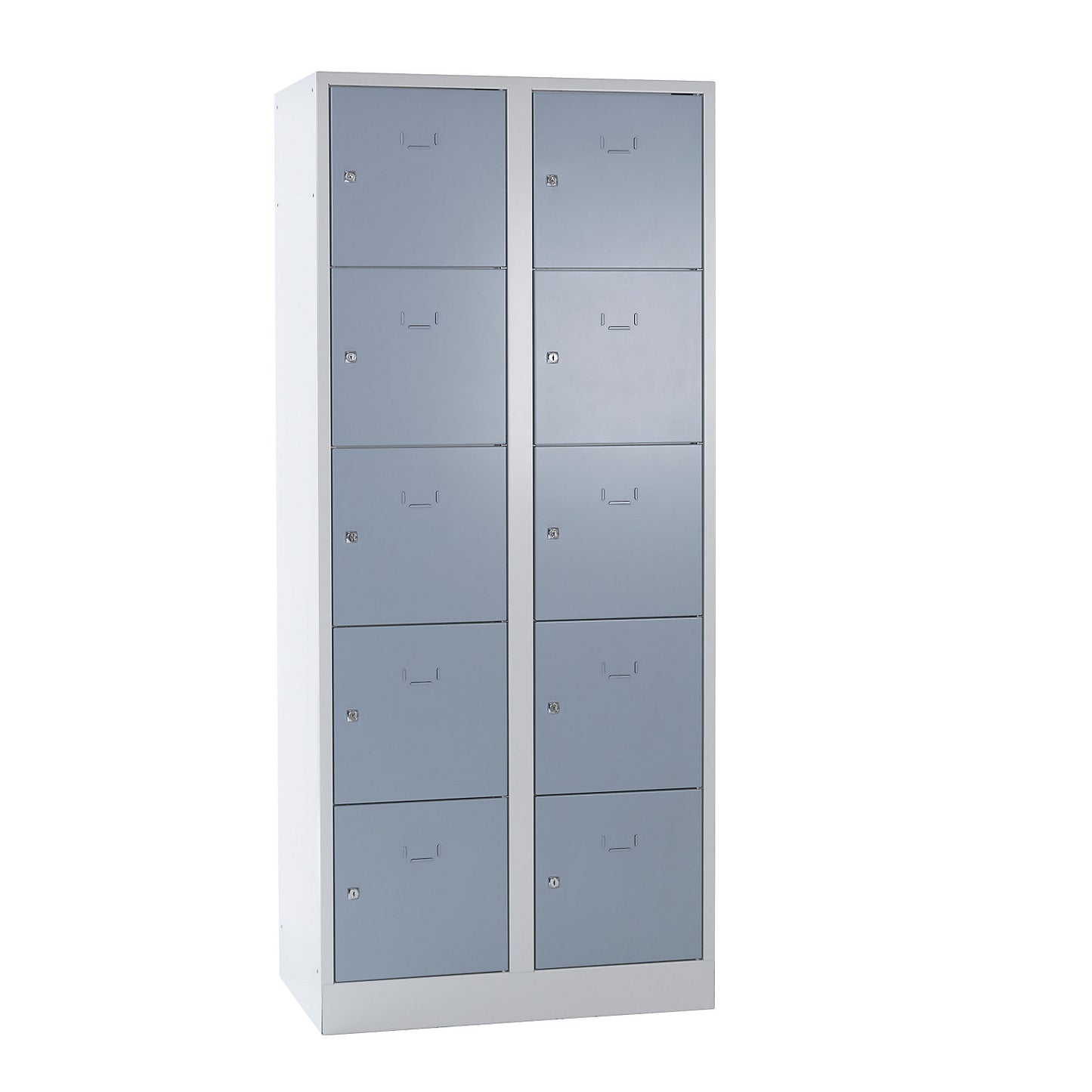 Dresden 5-fold compartment locker, 2 compartments, light grey / silver grey, W 800 mm, with base plinth.