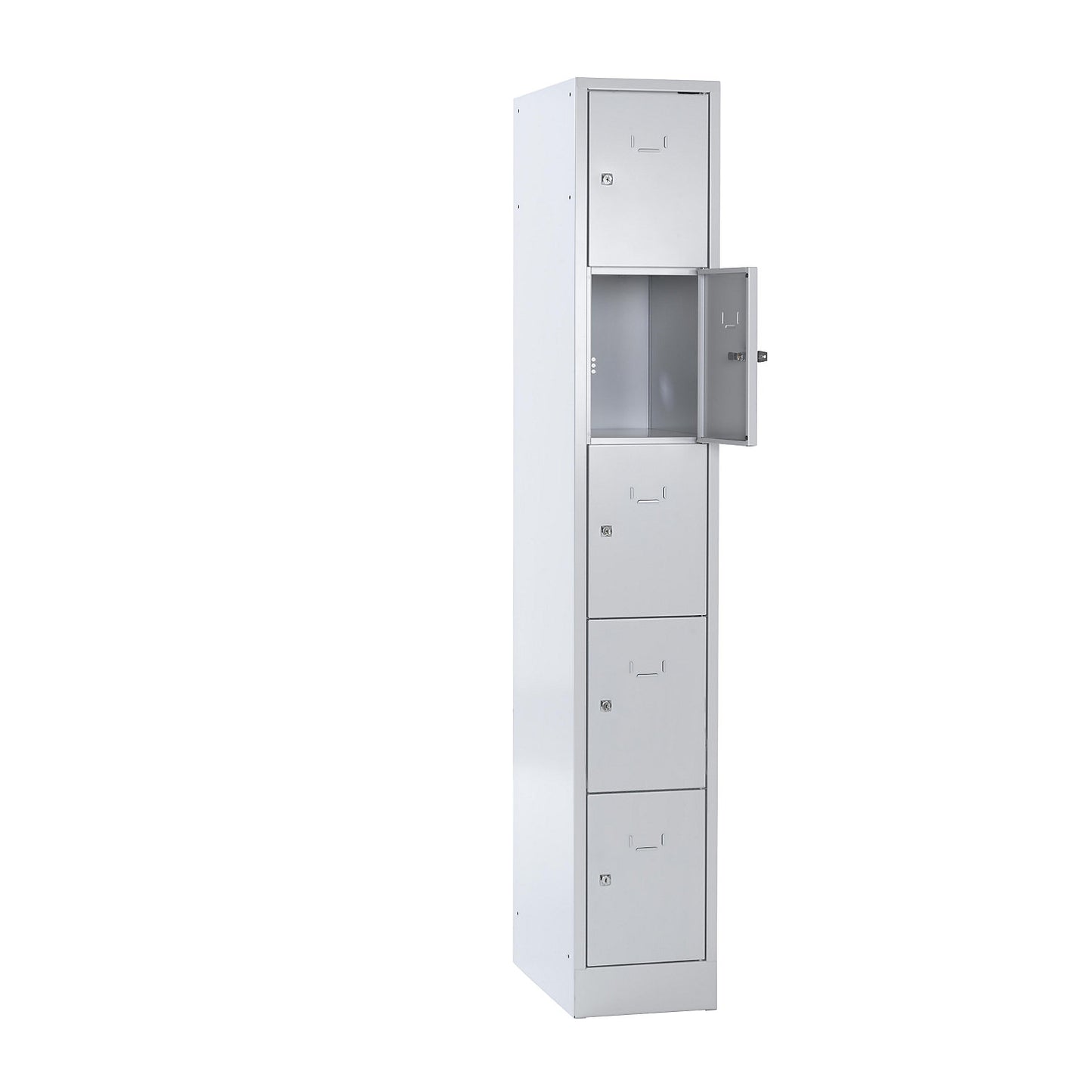 Dresden 5-fold compartment locker, 1 compartment, light grey, W 300 mm, with base plinth.