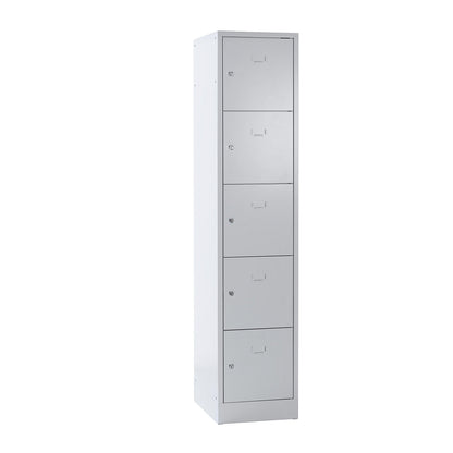 Dresden 5-fold compartment locker, 1 compartment, light grey, W 400 mm, with base plinth.