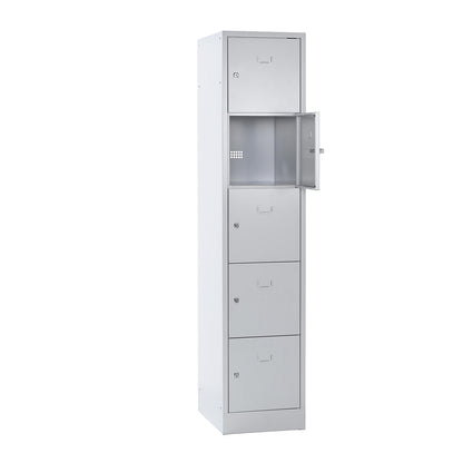 Dresden 5-fold compartment locker, 1 compartment, light grey, W 400 mm, with base plinth.