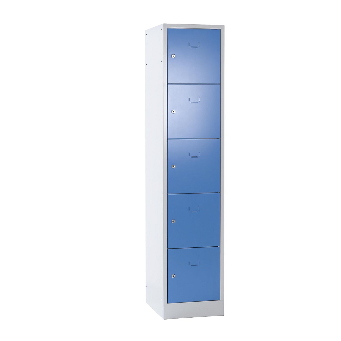 Dresden 5-fold compartment locker, 1 compartment, light grey / pigeon blue, W 400 mm, with base plinth.