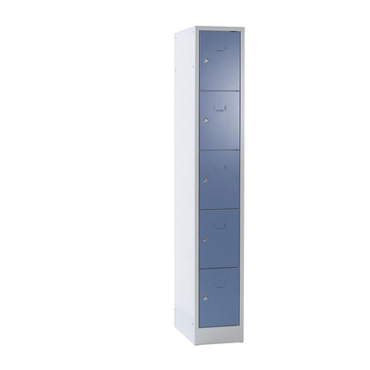 Dresden 5-fold compartment locker, 1 compartment, light grey / pigeon blue, W 300 mm, with base plinth.