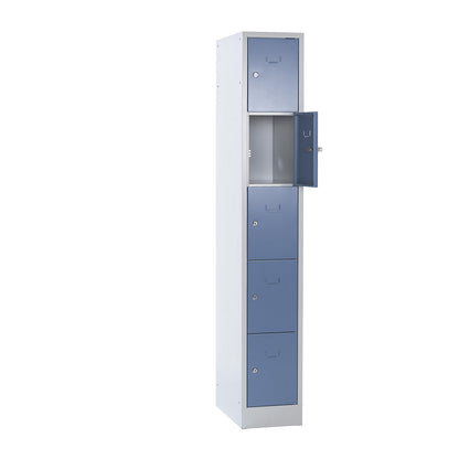 Dresden 5-fold compartment locker, 1 compartment, light grey / pigeon blue, W 300 mm, with base plinth.