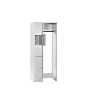 Dresden cloakroom locker system, 5 compartments, 1 coat rack, W 750 mm, light grey.