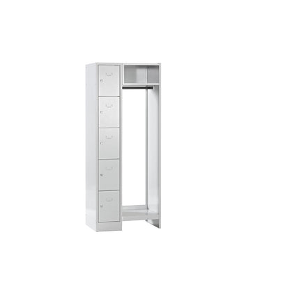 Dresden cloakroom locker system, 5 compartments, 1 coat rack, W 750 mm, light grey.