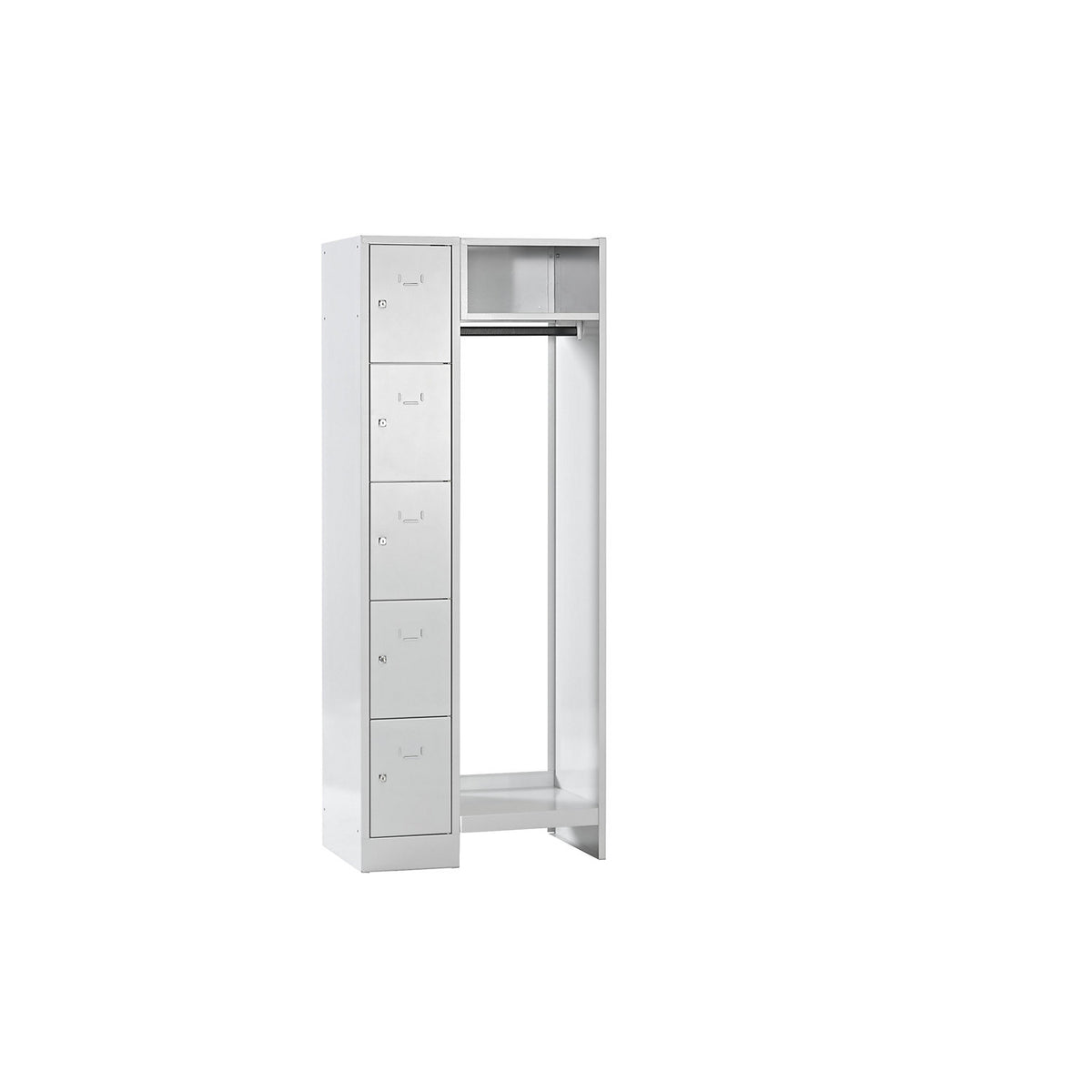 Dresden cloakroom locker system, 5 compartments, 1 coat rack, W 750 mm, light grey.
