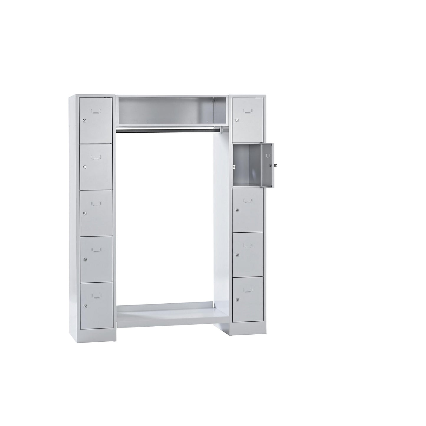 Dresden cloakroom locker system, 2 compartments, 1 coat rack, W 1470 mm, light grey.