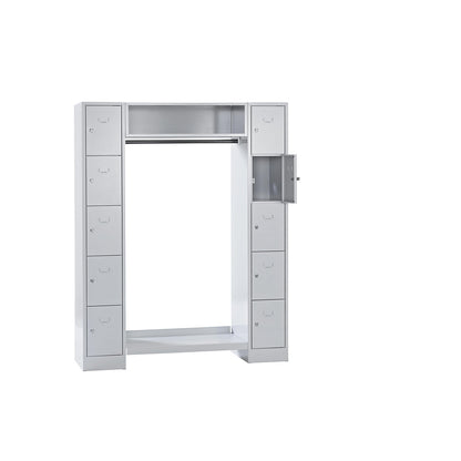 Dresden cloakroom locker system, 2 compartments, 1 coat rack, W 1470 mm, light grey.