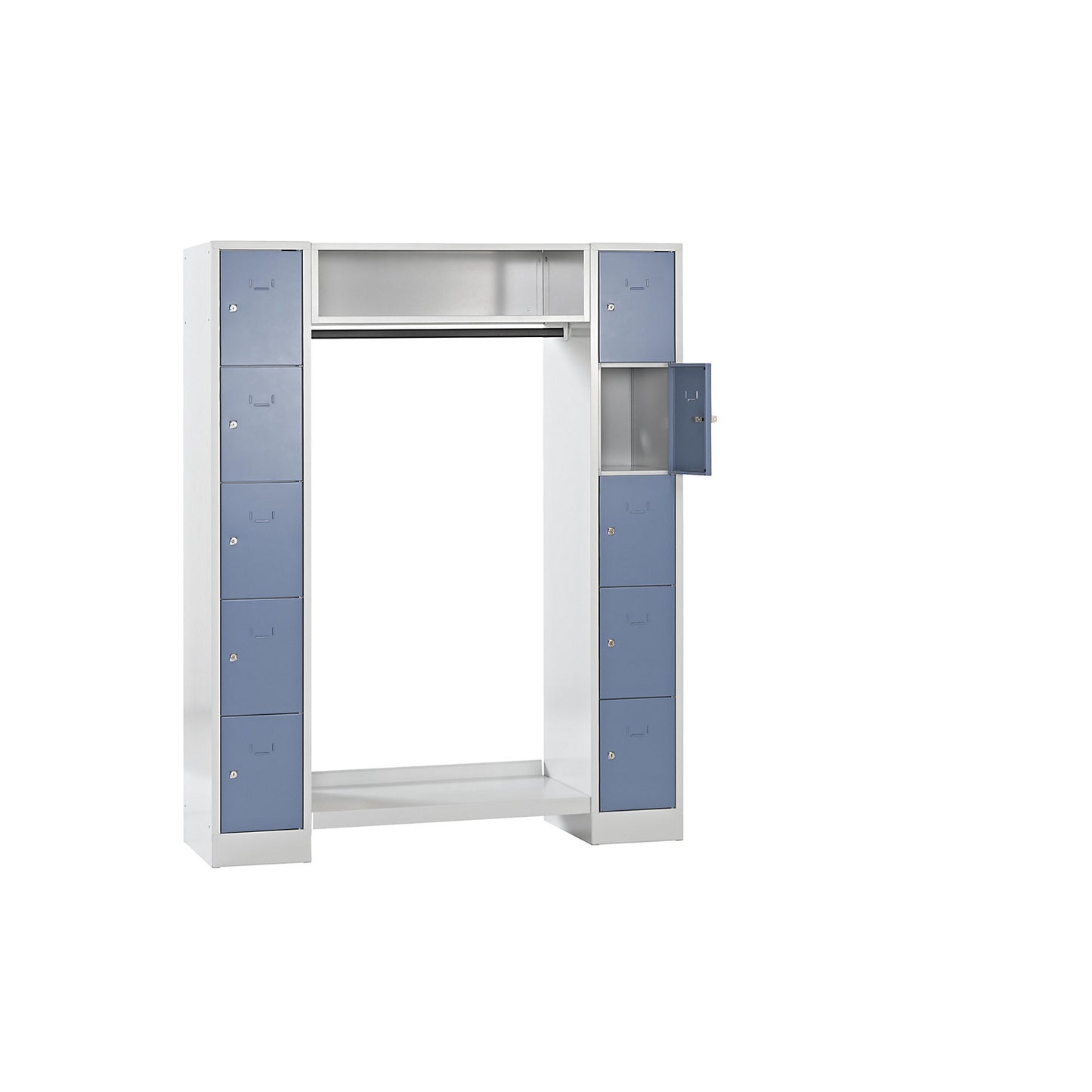 Dresden cloakroom locker system, 2 compartments, 1 coat rack, W 1470 mm, light grey / pigeon blue.