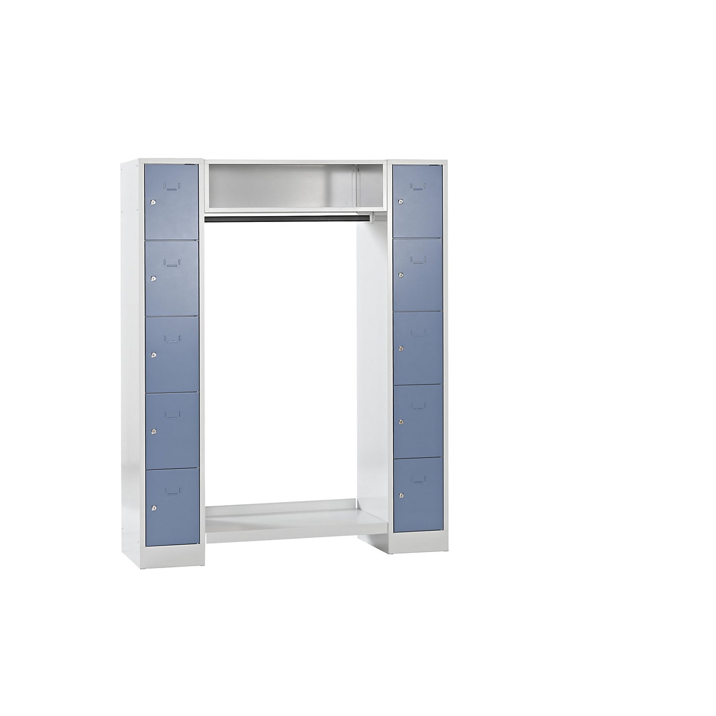 Dresden cloakroom locker system, 2 compartments, 1 coat rack, W 1470 mm, light grey / pigeon blue.