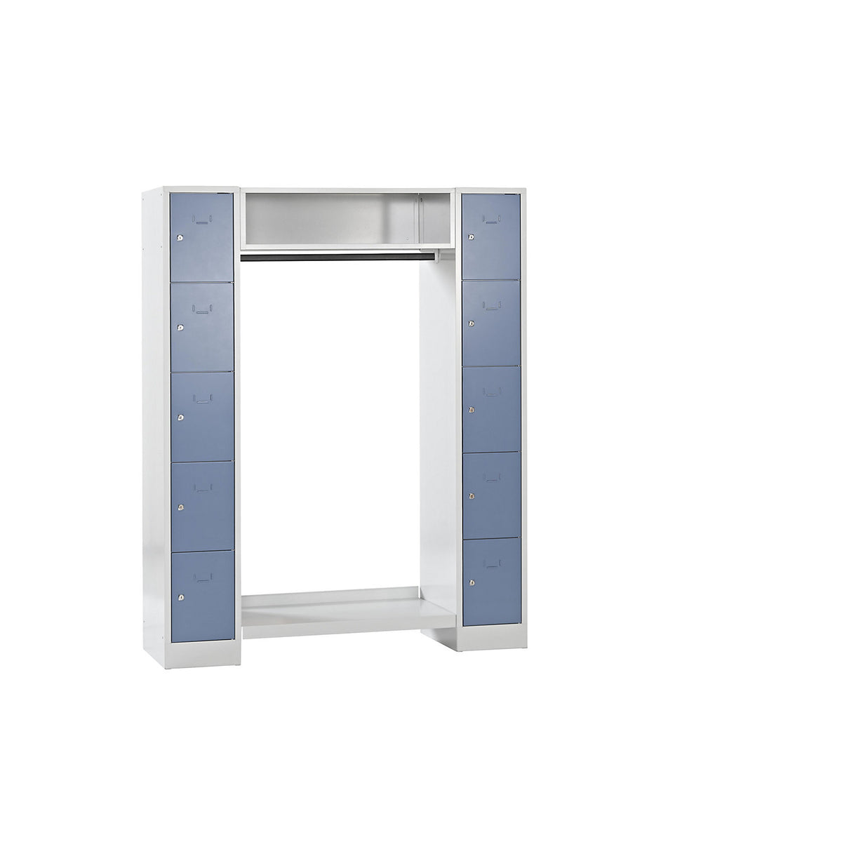 Dresden cloakroom locker system, 2 compartments, 1 coat rack, W 1470 mm, light grey / pigeon blue.