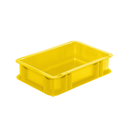 Euro stacking container, closed walls and base, LxWxH 300 x 200 x 75 mm, yellow, pack of 5.