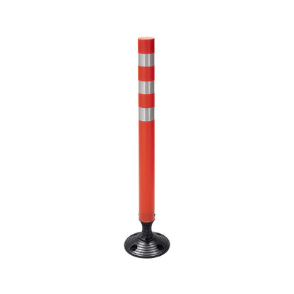 Flexible barrier post with reflective stripes, for bolting down, height 1050 mm.