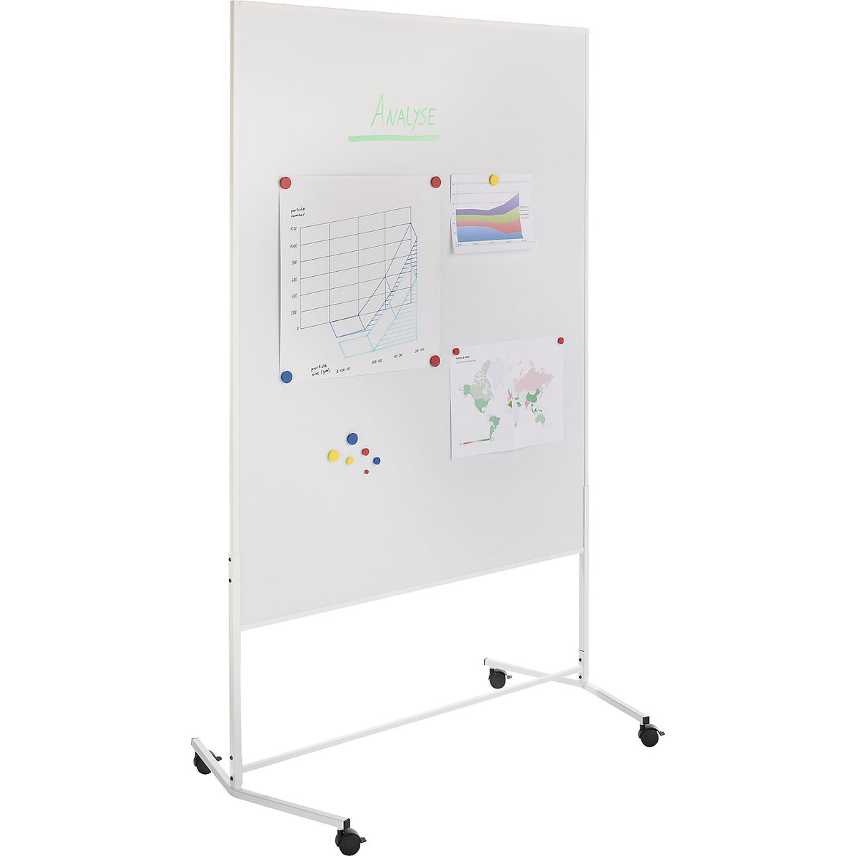 Mobile pinboard, whiteboard, WxH 1200 x 1500 mm, white.