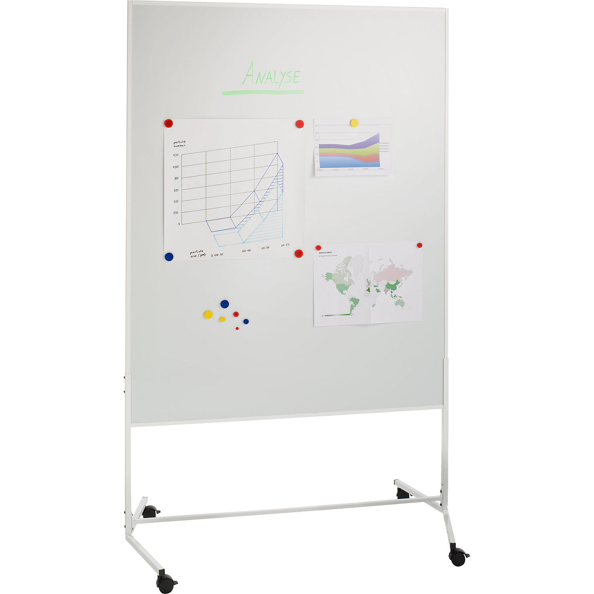 Mobile pinboard, whiteboard, WxH 1200 x 1500 mm, white.