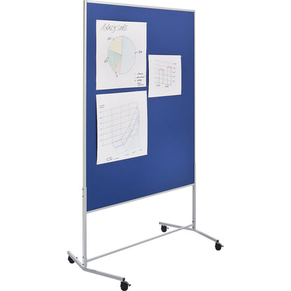 Mobile pinboard, fabric covering/whiteboard, WxH 1200 x 1500 mm, blue.