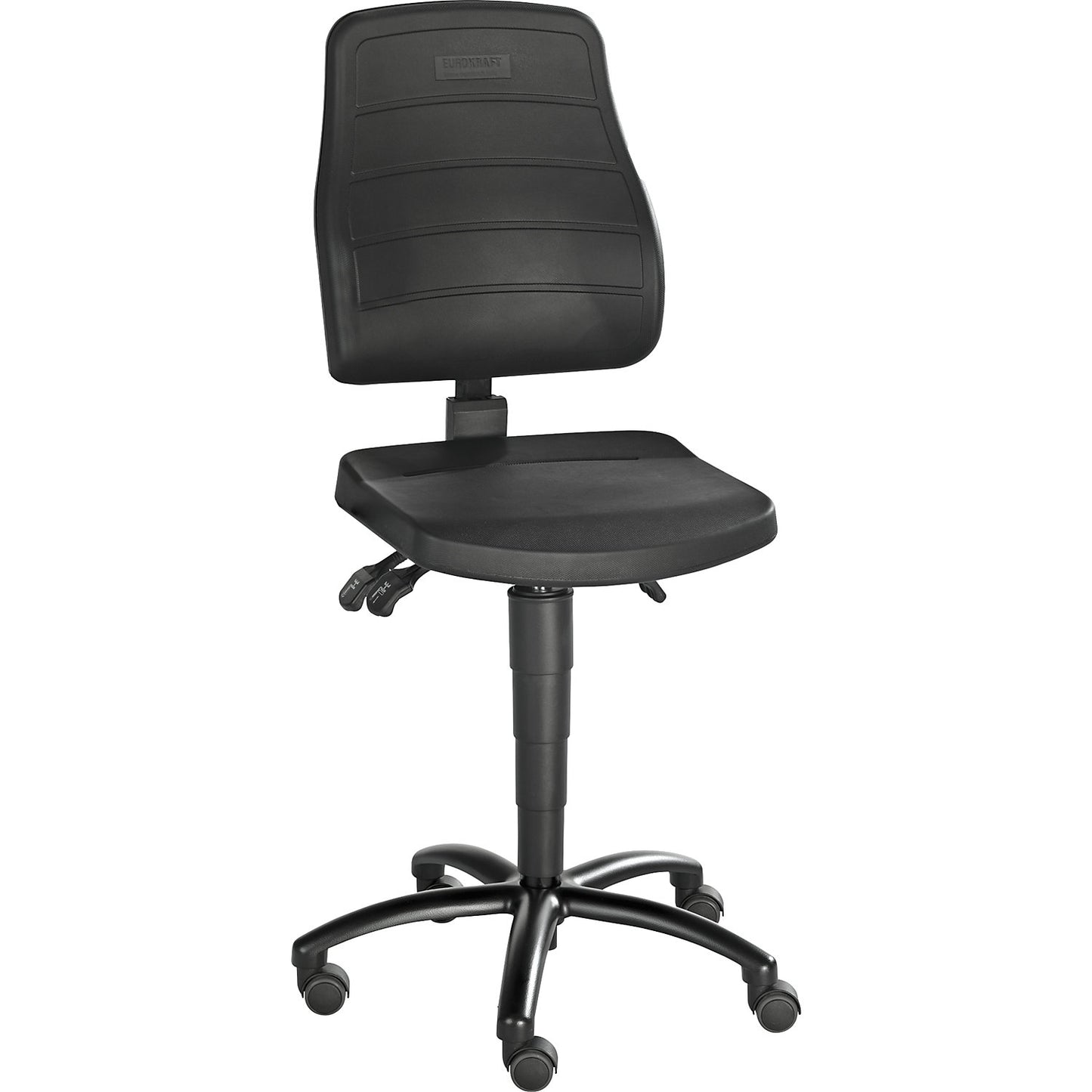 Industrial swivel chair, PU foam, with castors.