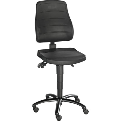 Industrial swivel chair, PU foam, with castors.