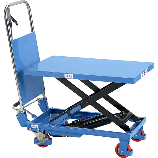 Scissor lift platform truck, max. load 150 kg, folding push handle.