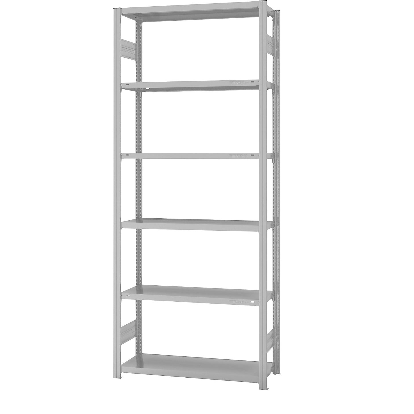 Boltless shelving unit, light duty, double-sided, HxWxD 2500 x 1000 x 400 mm, grey, standard shelf unit.