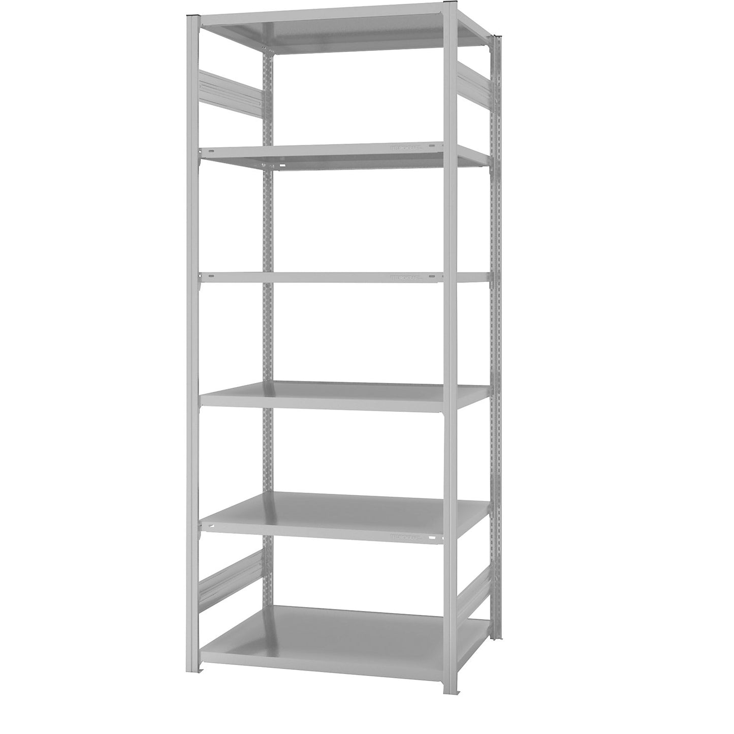 Boltless shelving unit, light duty, double-sided, HxWxD 2500 x 1000 x 800 mm, grey, standard shelf unit.
