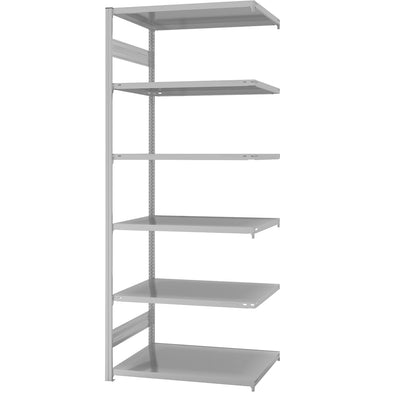 Boltless shelving unit, light duty, double-sided, HxWxD 2500 x 1000 x 800 mm, grey, extension shelf unit.