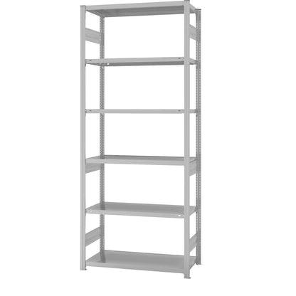 Boltless shelving unit, medium duty, double-sided, HxWxD 2500 x 1000 x 500 mm, grey, standard shelf unit.