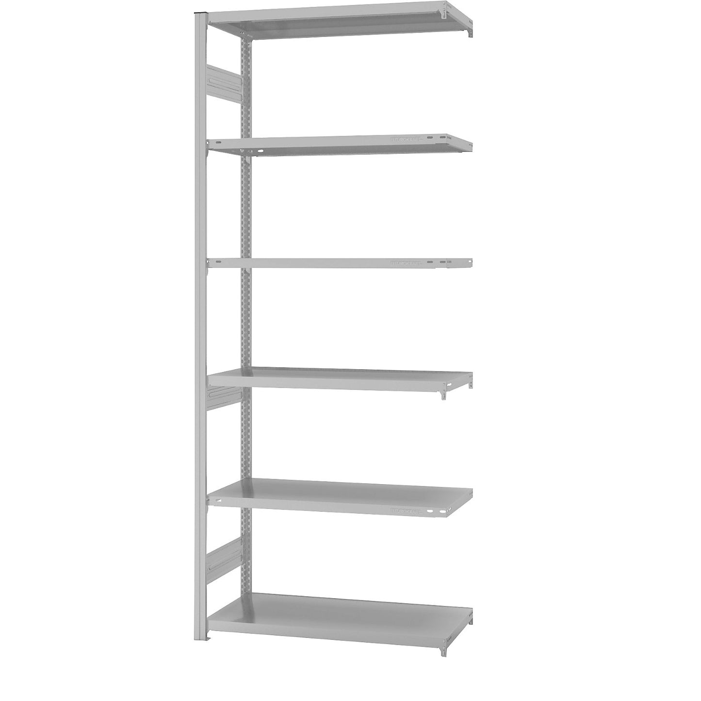 Boltless shelving unit, medium duty, double-sided, HxWxD 2500 x 1000 x 500 mm, grey, extension shelf unit.
