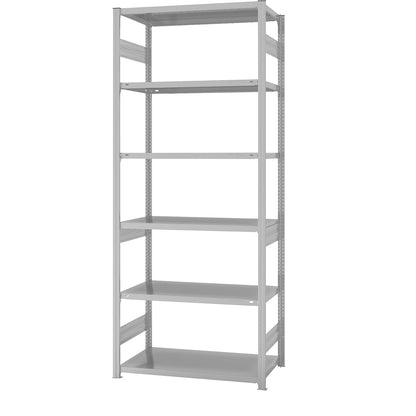 Boltless shelving unit, medium duty, double-sided, HxWxD 2500 x 1000 x 600 mm, grey, standard shelf unit.
