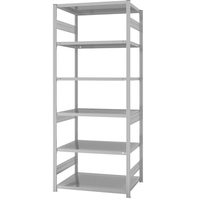 Boltless shelving unit, medium duty, double-sided, HxWxD 2500 x 1000 x 800 mm, grey, standard shelf unit.