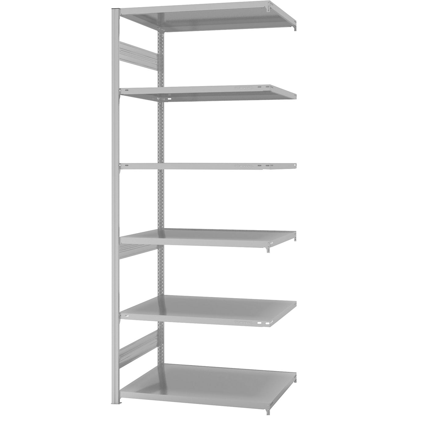 Boltless shelving unit, medium duty, double-sided, HxWxD 2500 x 1000 x 800 mm, grey, extension shelf unit.