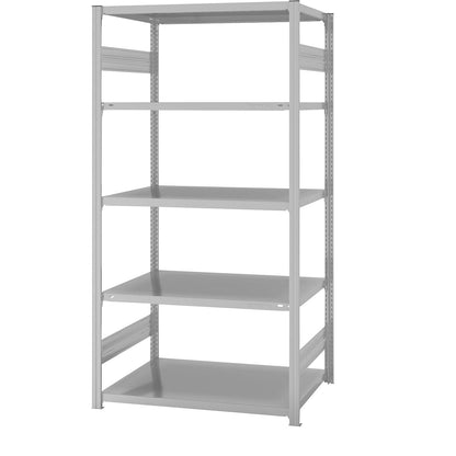 Boltless shelving unit, medium duty, double-sided, HxWxD 2000 x 1000 x 800 mm, grey, standard shelf unit.