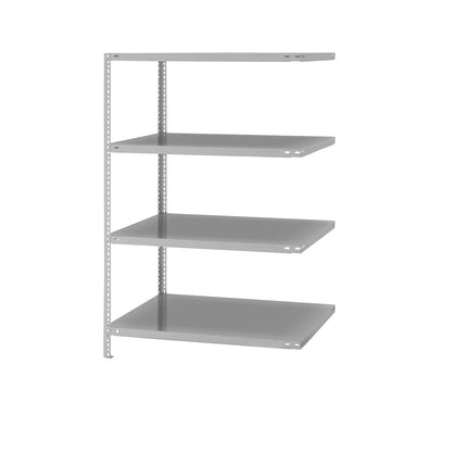 Storage bolt-together shelving, medium-duty, double-sided, HxWxD 1500 x 1000 x 800 mm, light grey, extension shelf unit.