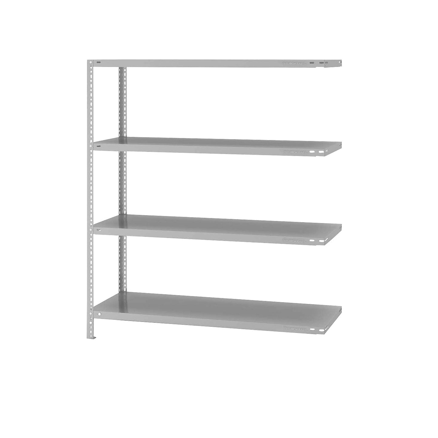 Storage bolt-together shelving, medium-duty, double-sided, HxWxD 1500 x 1300 x 500 mm, light grey, extension shelf unit.